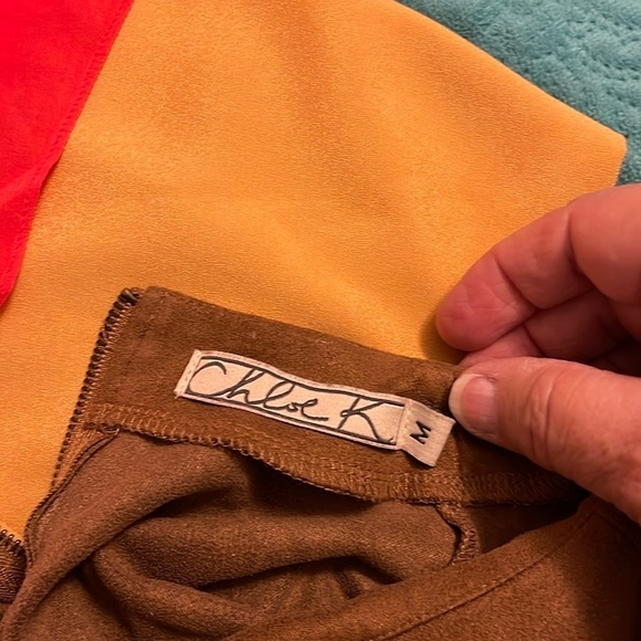 Chloe K Tan Faux Suede Leather Dress Size Medium short zipper at back of neck - Picture 8 of 11